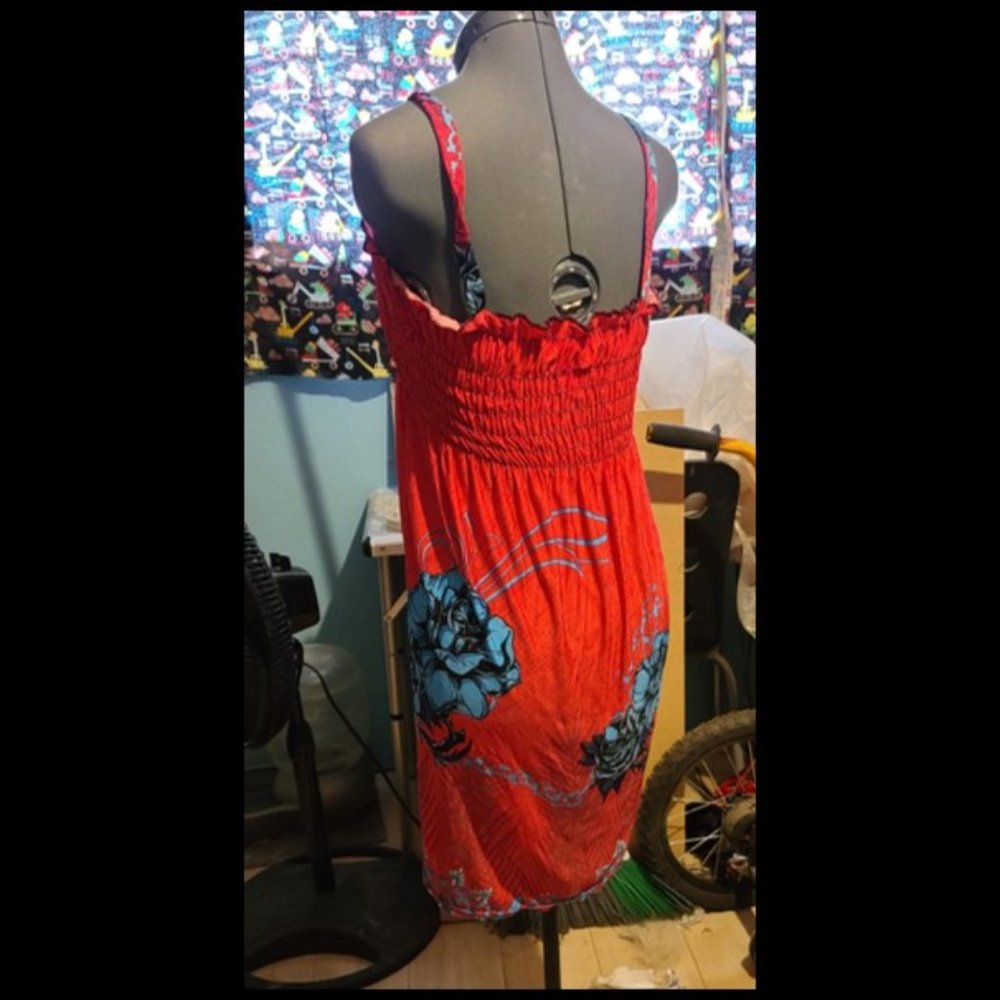 Red Dress With Blue Roses (Large) - Picture 2 of 2